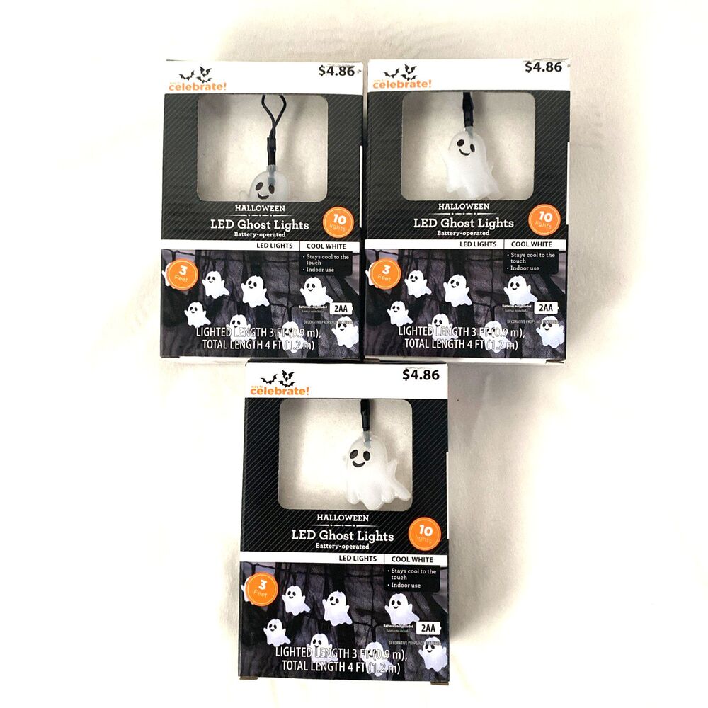 Halloween LED Ghost String Lights 3 Packs Indoor Home Decor Battery Not Included